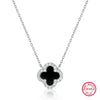 925 Sterling Silver Fourleaf Clover Necklace And Earrings Set Inlaid With Black Agate And Shell Marine Life Pattern Inlay Processing For Women