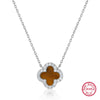 925 Sterling Silver Fourleaf Clover Necklace And Earrings Set Inlaid With Black Agate And Shell Marine Life Pattern Inlay Processing For Women