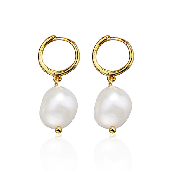 925 Sterling Silver Geometric Baroque Irregular Freshwater Pearl Earrings For Women Electroplated Fashion Jewelry