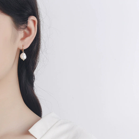 925 Sterling Silver Geometric Baroque Irregular Freshwater Pearl Earrings For Women Electroplated Fashion Jewelry