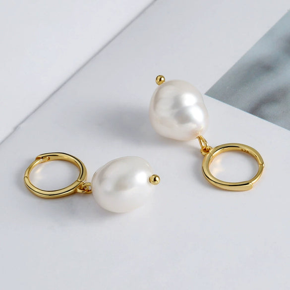 925 Sterling Silver Geometric Baroque Irregular Freshwater Pearl Earrings For Women Electroplated Fashion Jewelry