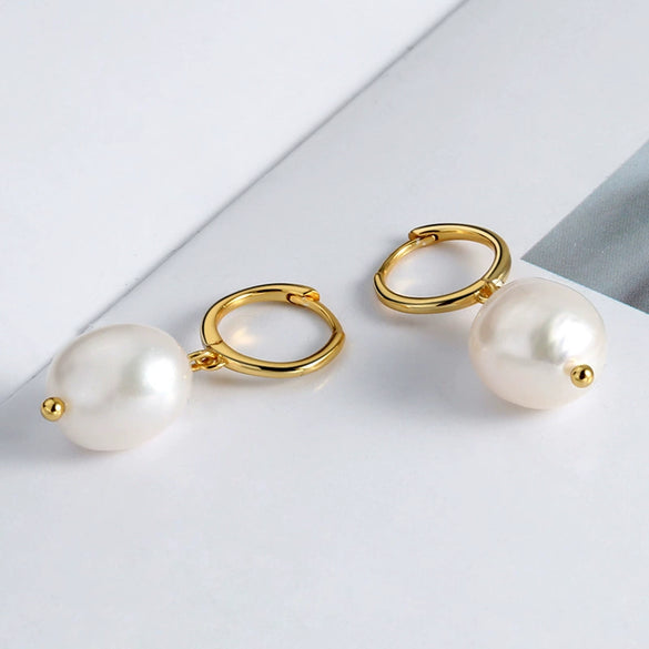 925 Sterling Silver Geometric Baroque Irregular Freshwater Pearl Earrings For Women Electroplated Fashion Jewelry