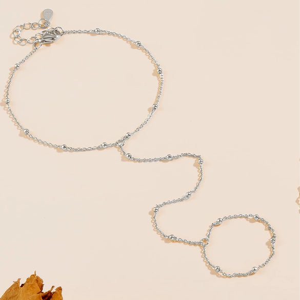 925 Sterling Silver Geometric Bead Chain Finger Chain Satellite Chain Bracelet For Women Set With Diamonds