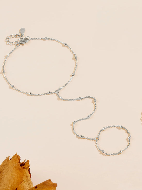 925 Sterling Silver Geometric Bead Chain Finger Chain Satellite Chain Bracelet For Women Set With Diamonds
