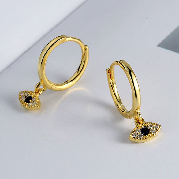 Sterling Silver Geometric Blue Eye Earrings Retro Electroplated Ear Buckle Style Fashion Jewelry For Women