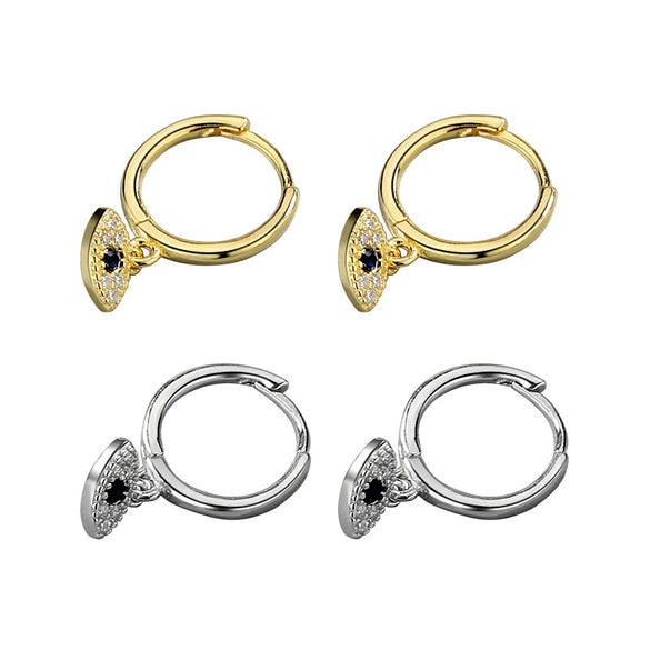 Sterling Silver Geometric Blue Eye Earrings Retro Electroplated Ear Buckle Style Fashion Jewelry For Women