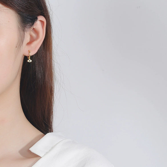 Sterling Silver Geometric Blue Eye Earrings Retro Electroplated Ear Buckle Style Fashion Jewelry For Women