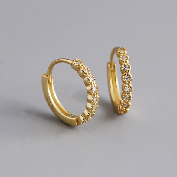 925 Sterling Silver Geometric Circle Zircon Inlay Earrings For Women With Diamond Cut Trendy Hoop Style