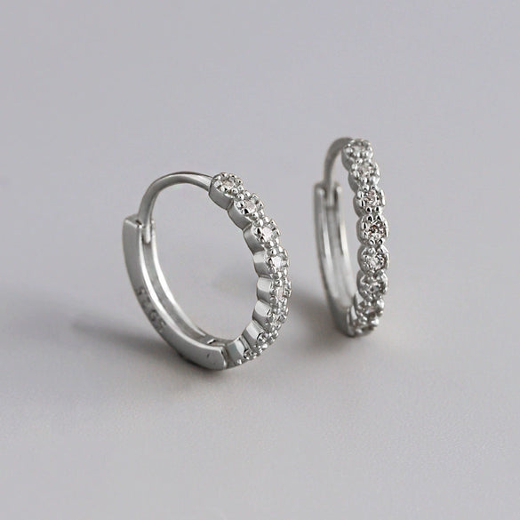 925 Sterling Silver Geometric Circle Zircon Inlay Earrings For Women With Diamond Cut Trendy Hoop Style