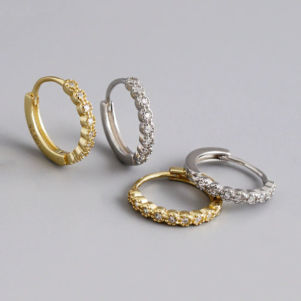 925 Sterling Silver Geometric Circle Zircon Inlay Earrings For Women With Diamond Cut Trendy Hoop Style