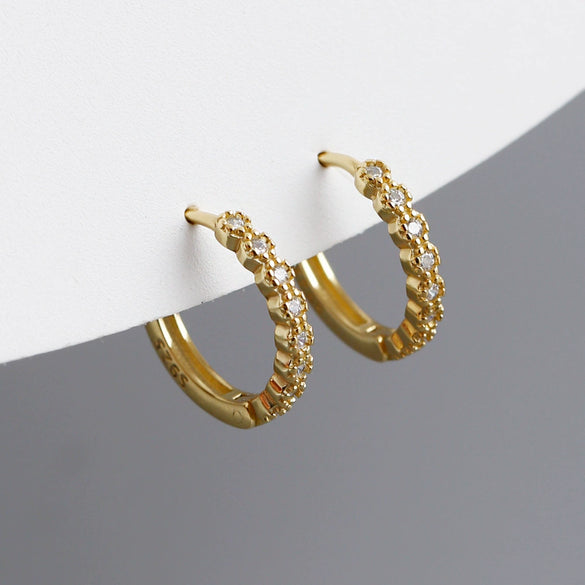 925 Sterling Silver Geometric Circle Zircon Inlay Earrings For Women With Diamond Cut Trendy Hoop Style
