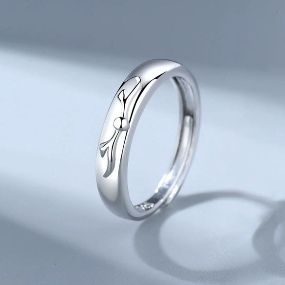 925 Sterling Silver Geometric Couple Rings Adjustable Open Band Electroplated Simple Fashion Ring Set For Women And Men