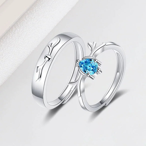 925 Sterling Silver Geometric Couple Rings Adjustable Open Band Electroplated Simple Fashion Ring Set For Women And Men