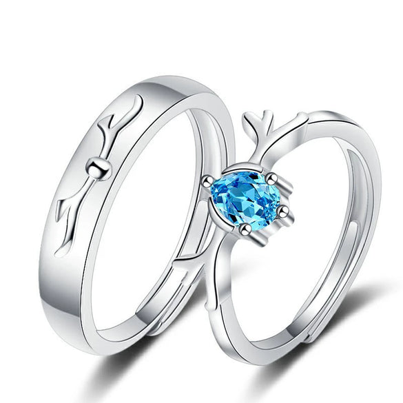 925 Sterling Silver Geometric Couple Rings Adjustable Open Band Electroplated Simple Fashion Ring Set For Women And Men