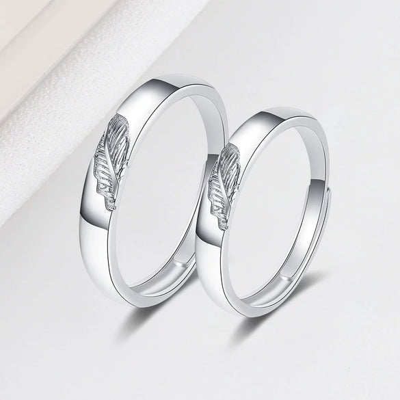925 Sterling Silver Geometric Couple Rings Minimalist Electroplated Adjustable Open Band Ring Set For Men And Women