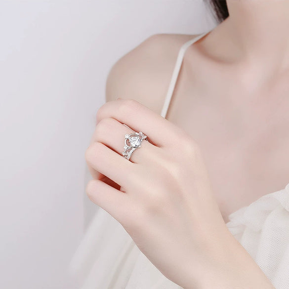 Sterling Silver Geometric Crown Ring For Women Adjustable Open Band Electroplated Proposal Couple Ring