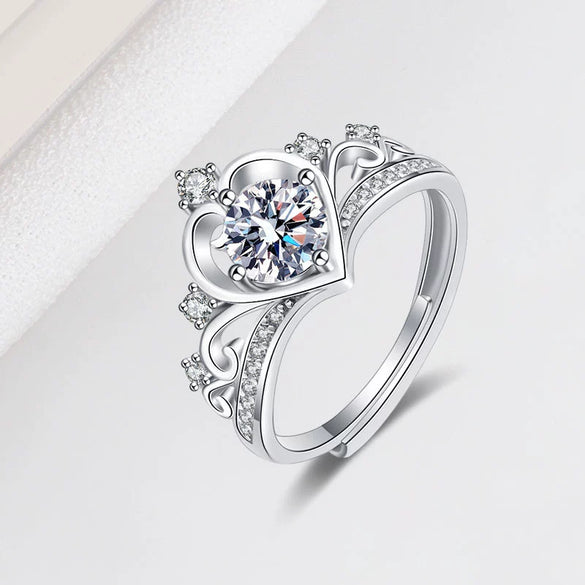Sterling Silver Geometric Crown Ring For Women Adjustable Open Band Electroplated Proposal Couple Ring