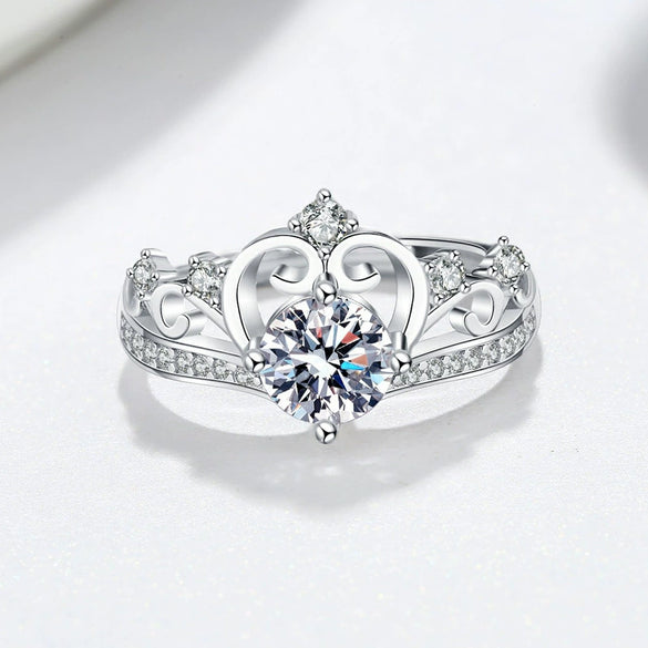 Sterling Silver Geometric Crown Ring For Women Adjustable Open Band Electroplated Proposal Couple Ring