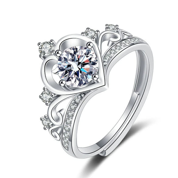 Sterling Silver Geometric Crown Ring For Women Adjustable Open Band Electroplated Proposal Couple Ring