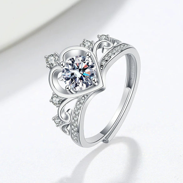 Sterling Silver Geometric Crown Ring For Women Adjustable Open Band Electroplated Proposal Couple Ring