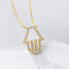 Sterling Silver Geometric Diamond Cut Out Palm Pendant Necklace For Women