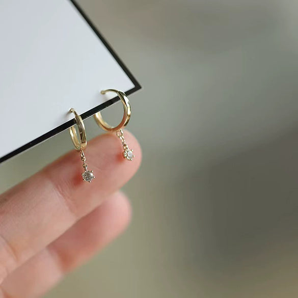 Sterling Silver Geometric Diamond Drill Earrings For Women Elegant Design