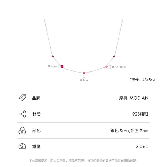 Sterling Silver Geometric Diamond Pigeon Blood Zircon Necklace For Women
