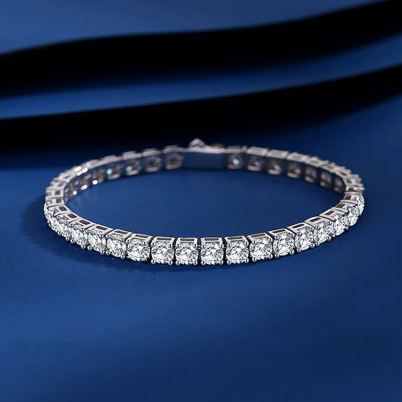 Sterling Silver Geometric Diamond Tennis Bracelet Unisex