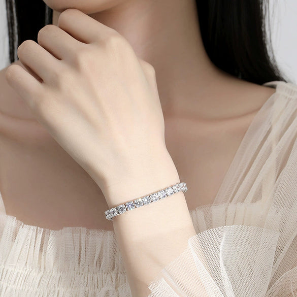 Sterling Silver Geometric Diamond Tennis Bracelet Unisex