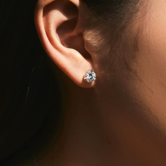 Sterling Silver Geometric Diamond Threeclaw Earrings For Men And Women