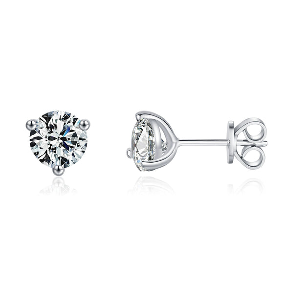Sterling Silver Geometric Diamond Threeclaw Earrings For Men And Women