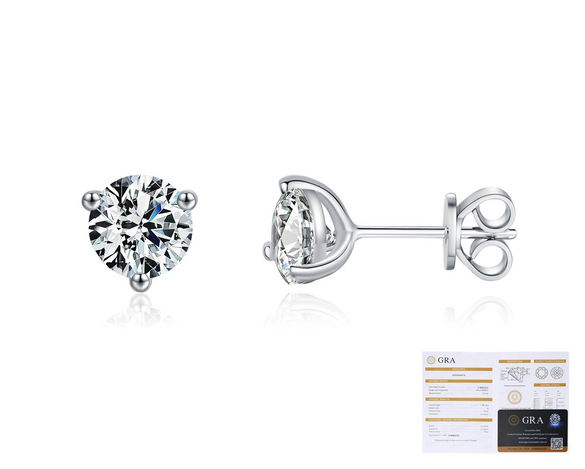Sterling Silver Geometric Diamond Threeclaw Earrings For Men And Women