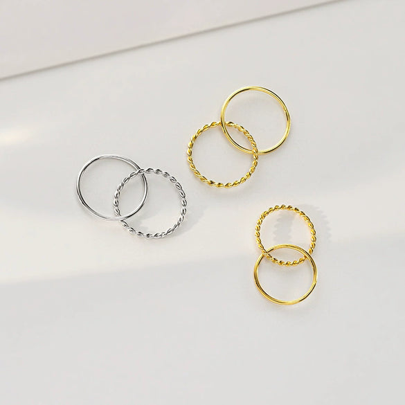 925 Sterling Silver Geometric Double Band Twist Ring With Electroplated Finish Unisex Artistic Handmade Style