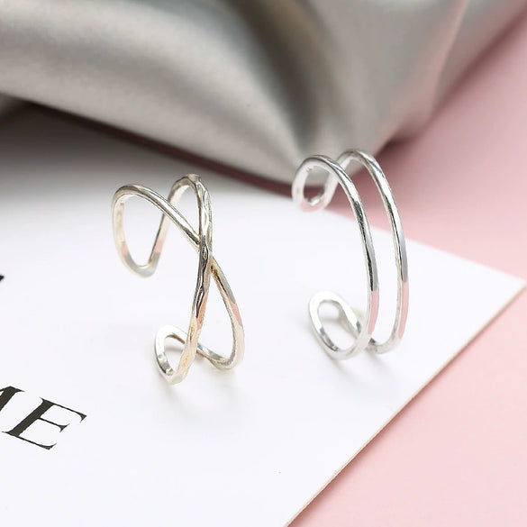 Sterling Silver Geometric Doubleband Open Ring For Women With Adjustable Fit And Electroplated Finish
