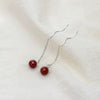 925 Sterling Silver Geometric Ear Threader Earrings With Natural Cinnabar And Curved Retro Design
