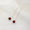 925 Sterling Silver Geometric Ear Threader Earrings With Natural Cinnabar And Curved Retro Design