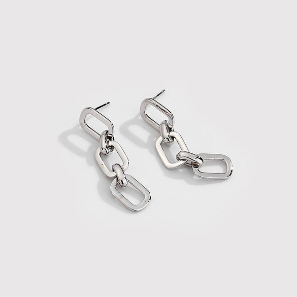 925 Sterling Silver Geometric Electroplated Minimalist Hiphop Punk Exaggerated Thick Chain Stud Earrings