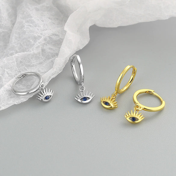 925 Sterling Silver Geometric Evil Eye Earrings For Women With Electroplated Fashion Design