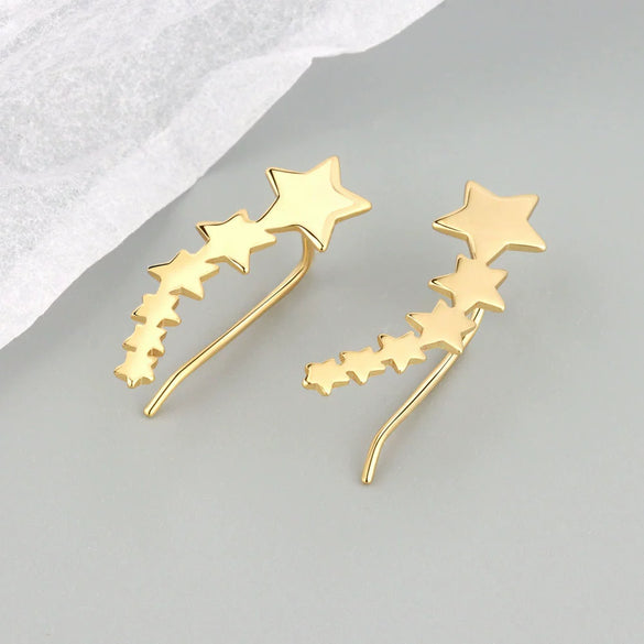 925 Sterling Silver Geometric Five Point Star Earrings For Women Electroplated Minimalist Metal Stud Earrings