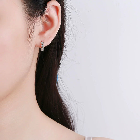 925 Sterling Silver Geometric Four Leaf Clover Zircon Ear Buckle Earrings For Women Simple Electroplated Style