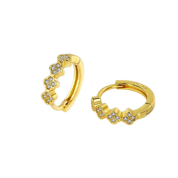 925 Sterling Silver Geometric Four Leaf Clover Zircon Ear Buckle Earrings For Women Simple Electroplated Style