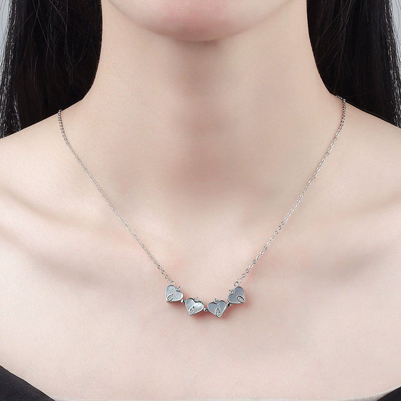 925 Sterling Silver Geometric Heart Pendant Clavicle Necklace With White Mother Of Pearl Electroplated Cross Chain