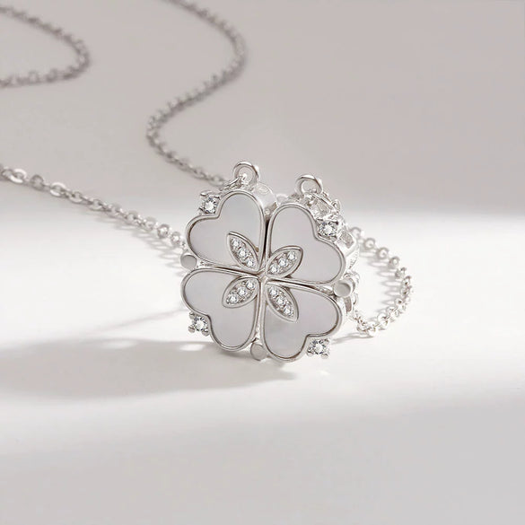 925 Sterling Silver Geometric Heart Pendant Clavicle Necklace With White Mother Of Pearl Electroplated Cross Chain