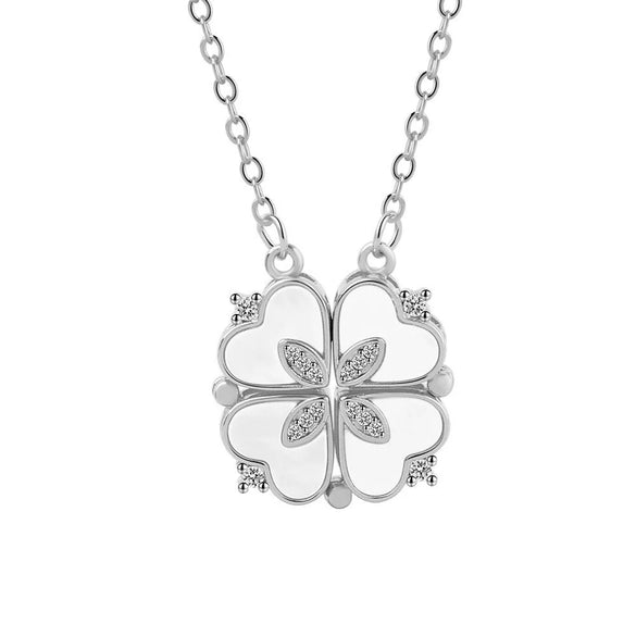925 Sterling Silver Geometric Heart Pendant Clavicle Necklace With White Mother Of Pearl Electroplated Cross Chain