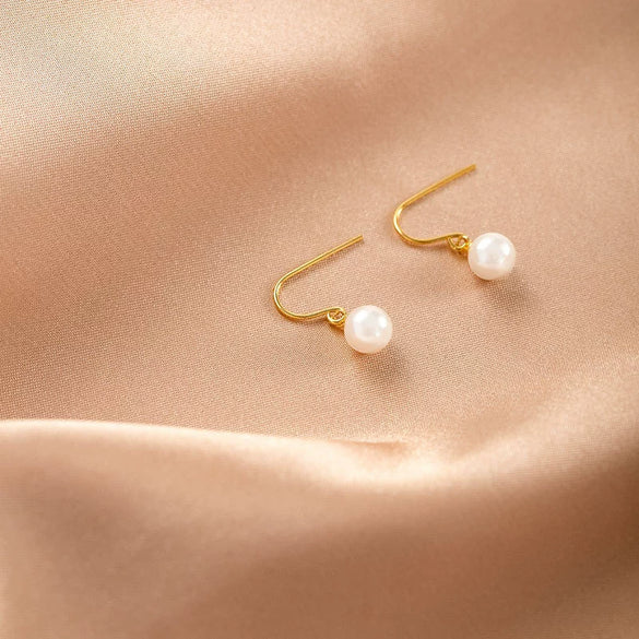 Sterling Silver Geometric Imitation Pearl Hook Earrings For Women Vintageinspired Elegant Jewelry With A Refined Design