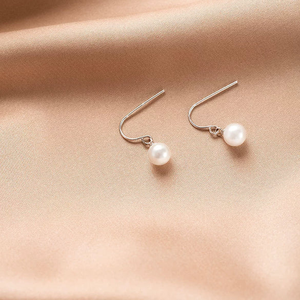 Sterling Silver Geometric Imitation Pearl Hook Earrings For Women Vintageinspired Elegant Jewelry With A Refined Design