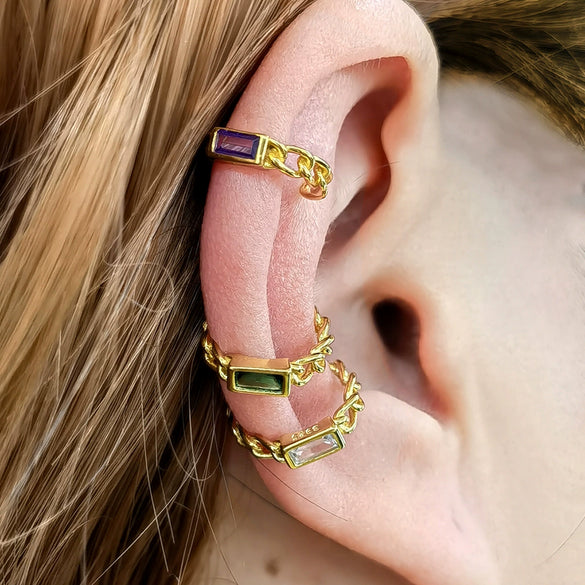 Sterling Silver Geometric Inlaid Zircon Ear Clip For Women