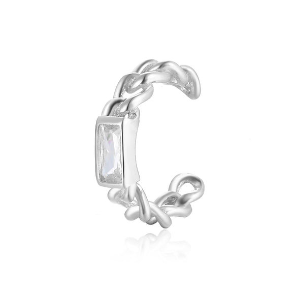 Sterling Silver Geometric Inlaid Zircon Ear Clip For Women