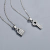 925 Sterling Silver Geometric Key Lock Pendant Necklace With Crystal And Gem Inlay Electroplated Retro Fashion Couple Jewelry
