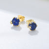 Sterling Silver 925 Geometric Lapis Laurel Bead Sixclaw Set With Precious Stones Women's Earrings